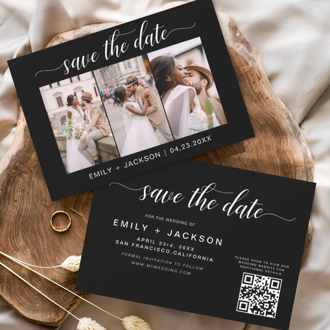 QR Code - Save the Date Black 3 Photo (Creator Uploaded)