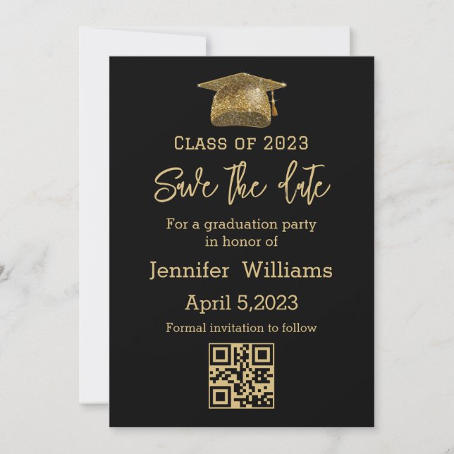 qr code save the date graduation chic Announcement (Front)