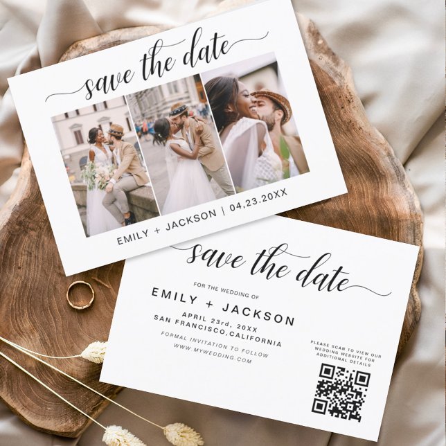 QR Code - Save the Date  Modern Elegant 3 Photo (Creator Uploaded)