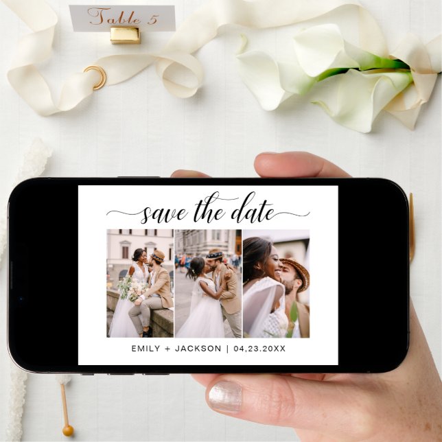 QR Code - Save the Date  Modern Elegant 3 Photo (Front Digital)