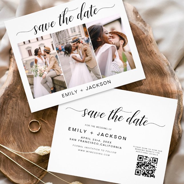 QR Code - Save the Date Modern Invitation 3 Photo  Flyer (Creator Uploaded)