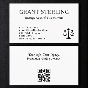 QR Code Scales of Justice Black White Legal  Business Card