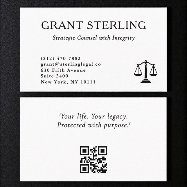 QR Code Scales of Justice Black White Legal  Business Card (Creator Uploaded)