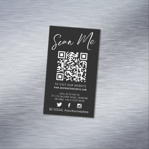 Qr code scan black monotone simple social  business card magnet