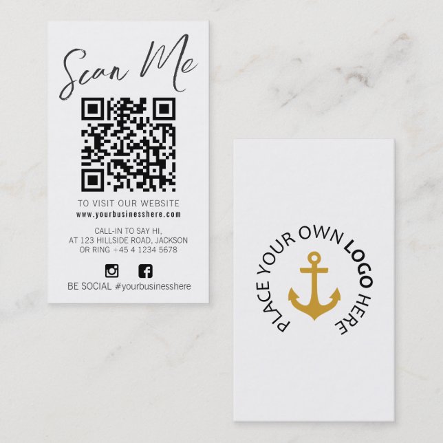 Qr code scan black white simple social logo  business card (Front/Back)