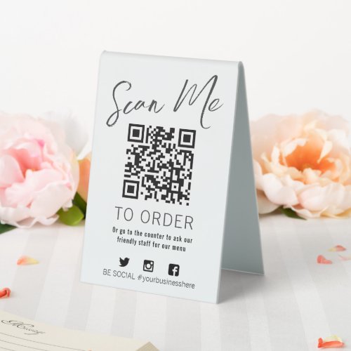 QR code scan for menu and table number cafe diner  Table Tent Sign