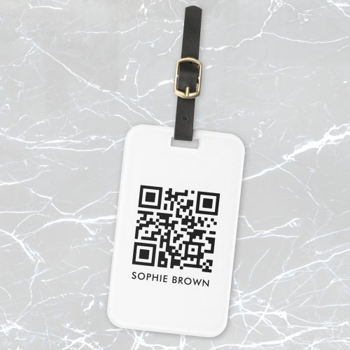 QR Code Scan if Lost Contact Minimal Simple White Luggage Tag