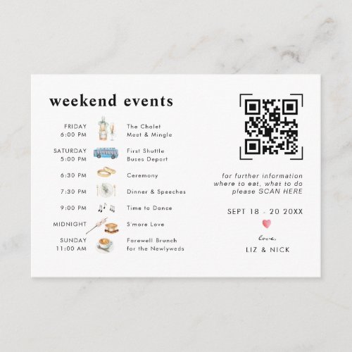 QR Code Scan  Illustrated Wedding Weekend Details Enclosure Card