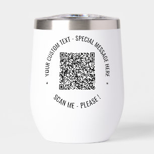 QR Code Scan Info and Custom Text Personalized Thermal Wine Tumbler