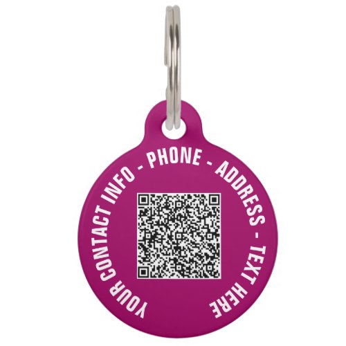 QR Code Scan Info and Text Pet ID Tag Your Colors