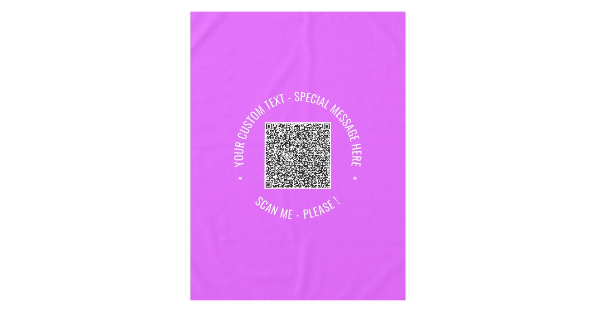 QR Code Scan Info Custom Text and Color Tablecloth Zazzle
