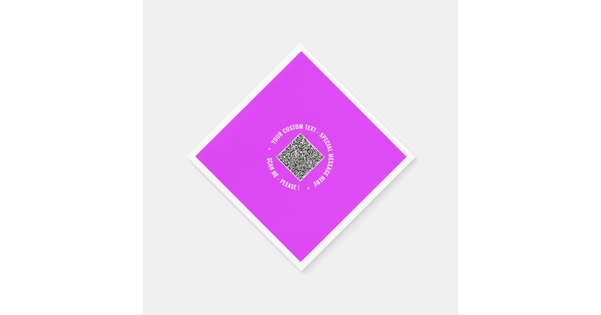 QR Code Scan Info Custom Text and Colors Napkins | Zazzle