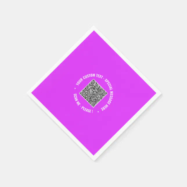 QR Code Scan Info Custom Text and Colors Napkins | Zazzle