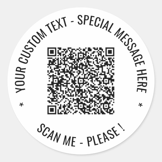 QR Code Scan Info Custom Text and Colors Stickers (Front)