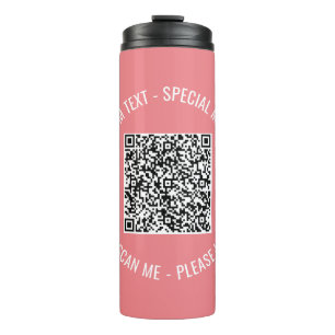 QR Code Scan Info Custom Text Colors Personalized Thermal Tumbler