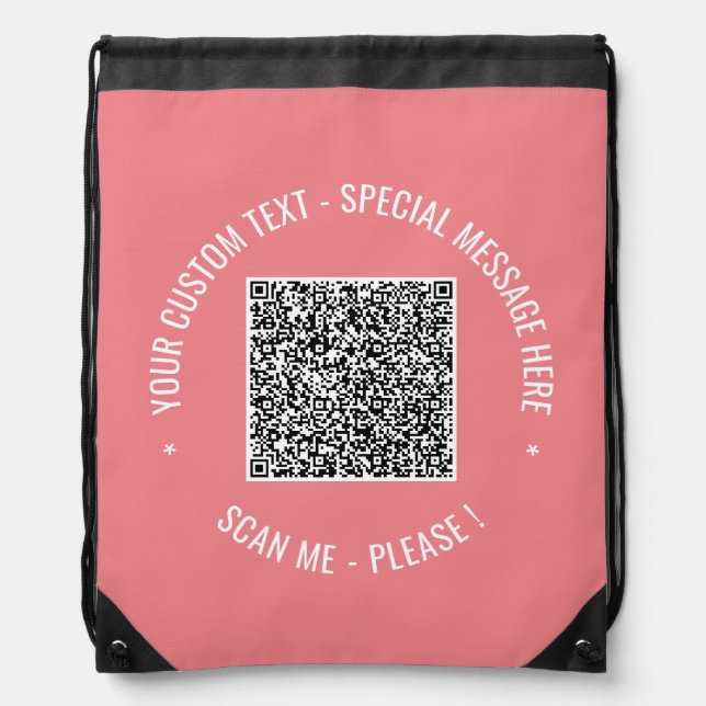  QR Code Scan Info Custom Text Drawstring Bag (Front)