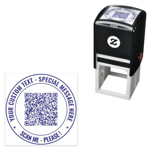 QR Code Scan Info Custom Text Round Stamp