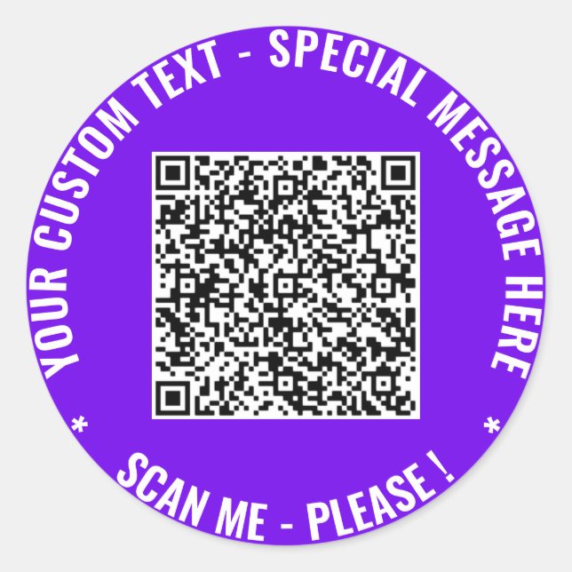 QR Code Scan Info Custom Text Sticker Choose Color (Front)