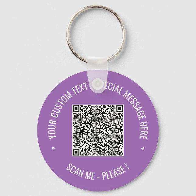 QR Code Scan Info Keychain Custom Text and Colors  (Front)