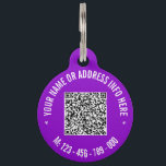 QR Code Scan Info Phone Custom Text Pet ID Tag<br><div class="desc">Your Colors and Font - Personalized QR Code Info Custom Text Professional Modern Design Pet ID Tags - Add Your QR Code - Image or Logo - photo / Name - Text - E-mail or Phone - Contact Information / Address - Resize and Move or Remove / Add Elements -...</div>