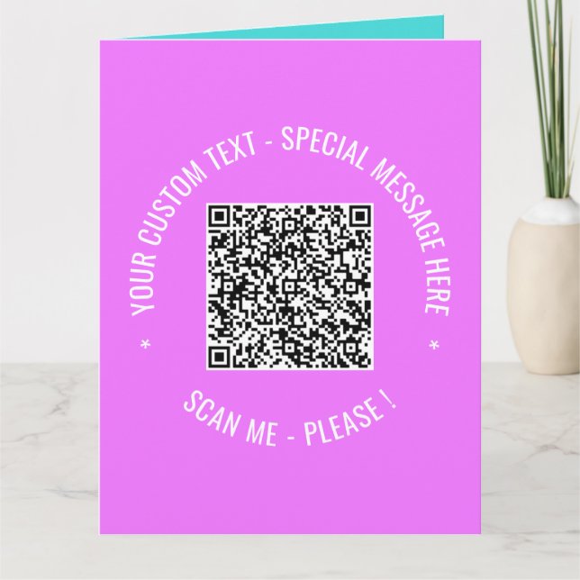QR Code Scan Info Text and Colors Greeting Card (Front)