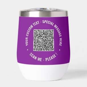QR Code Scan Info with Custom Text and Colors Thermal Wine Tumbler