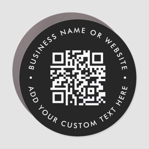 QR Code | Scan Me Black Modern Round Bumper Car Magnet