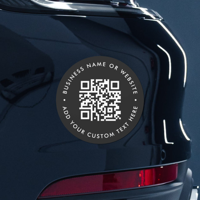 QR Code | Scan Me Black Modern Round Bumper Car Magnet