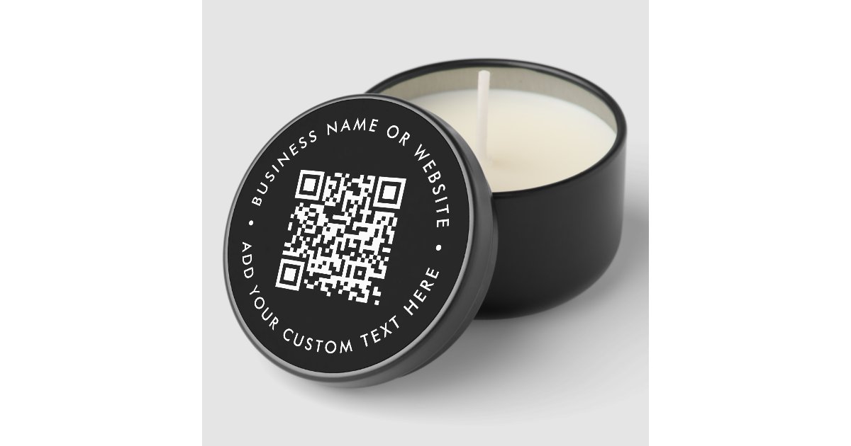 QR Code | Scan Me Black Modern Round Mini Candle Favors | Zazzle