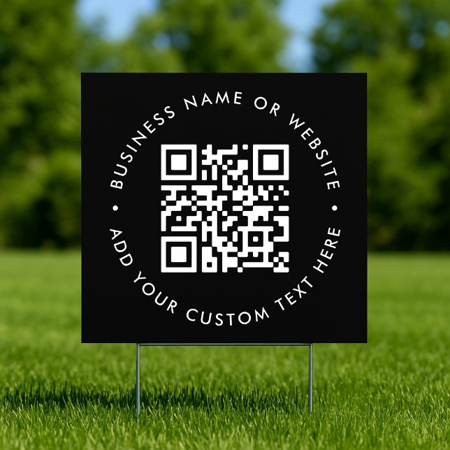 QR Code | Scan Me Black Modern Stylish Business Sign (Interactive editable QR code yard signs to promote your business, products or services.)