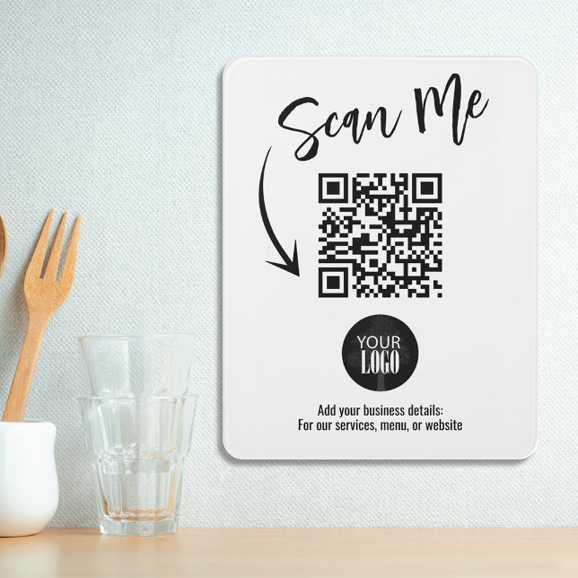 QR Code Scan Me Business Logo Door Sign (Simple scan me business sign with add your own logo template,)