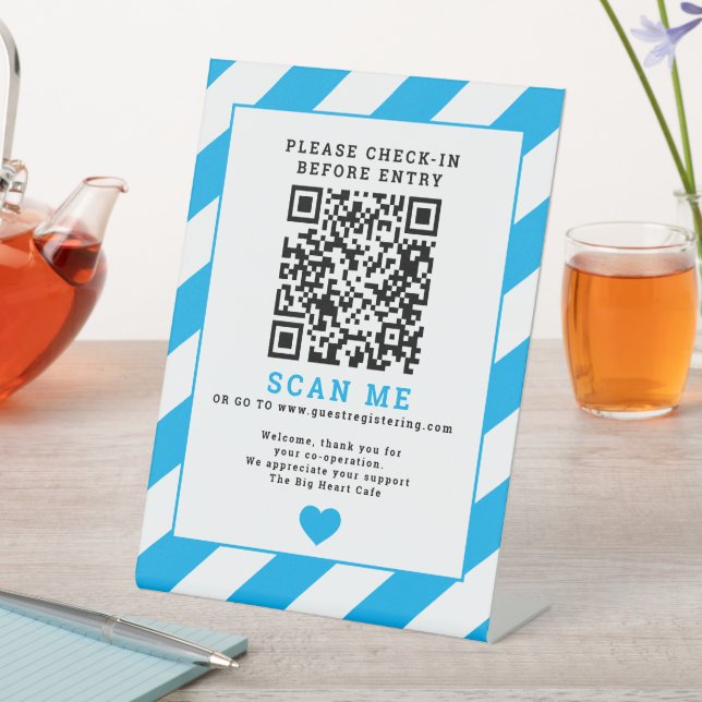 QR Code Scan me Check-in business covid sign blue (In SItu)
