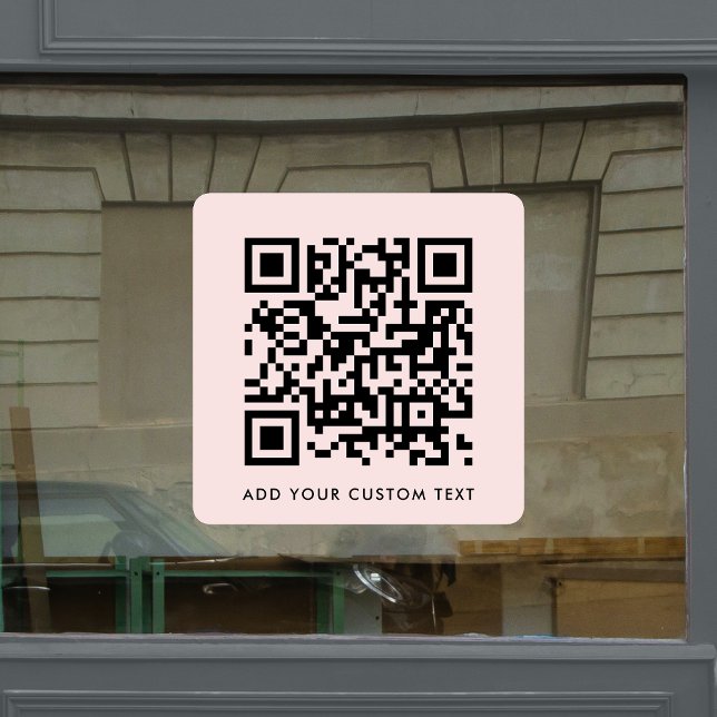 QR Code | Scan Me Custom Text Blush Pink Feminine  Window Cling (Versatile editable window cling template with interactive QR code for business or personal use.)
