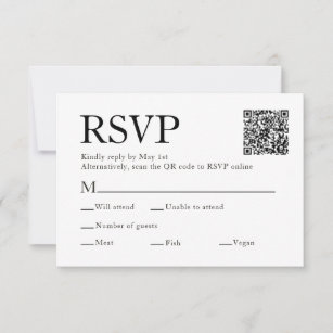 Qr Code Scan Meal Choice White Wedding RSVP Card