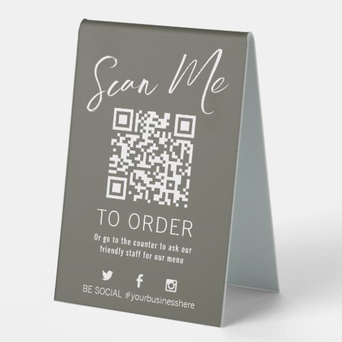 QR code scan menu table number hospitality brown Table Tent Sign
