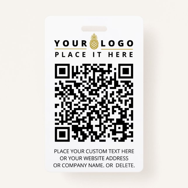 QR Code Scan Now | Modern Custom Company Logo Text Badge (Front)