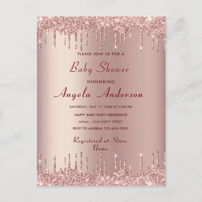 QR Code Scan Rose Gold Baby Girl Shower Invitation Postcard (Front)