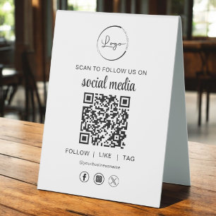 QR Code Scan To Follow Us on Social Network Table Tent
