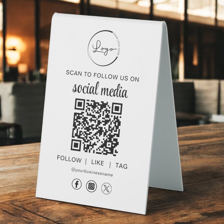 QR Code Scan To Follow Us On Social Network Table Tent Sign