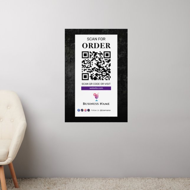 QR Code Scan to Order | Restaurant Cafe Wall Decal (Living Room 2)