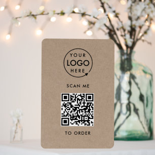 QR Code Scan to Order Rustic Kraft Business Logo Foam Board