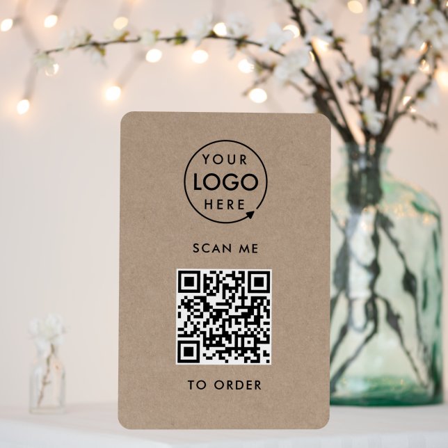 QR Code Scan to Order | Rustic Kraft Business Logo Foam Board (In Situ (Wedding))