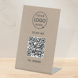 QR Code Scan to Order   Rustic Kraft Contactless Pedestal Sign