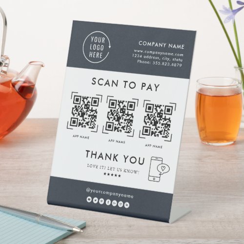 QR Code Scan to Pay  Business Logo Contactless  Pedestal Sign