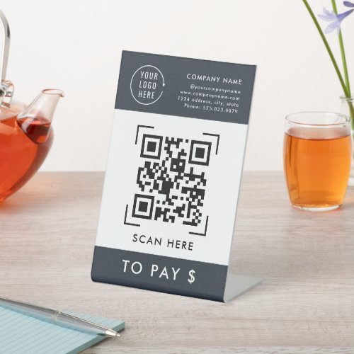 QR Code Scan to Pay  Business Logo Contactless Pedestal Sign