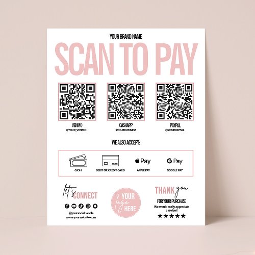 QR Code Scan to Pay Payment Sign Venmo Cashapp
