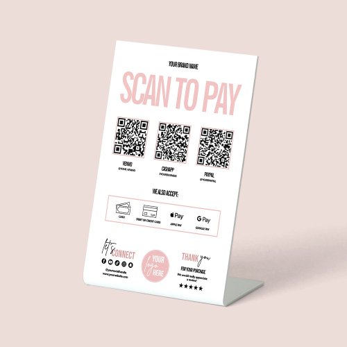 QR Code Scan to Pay Payment Venmo Paypal Pedestal Sign