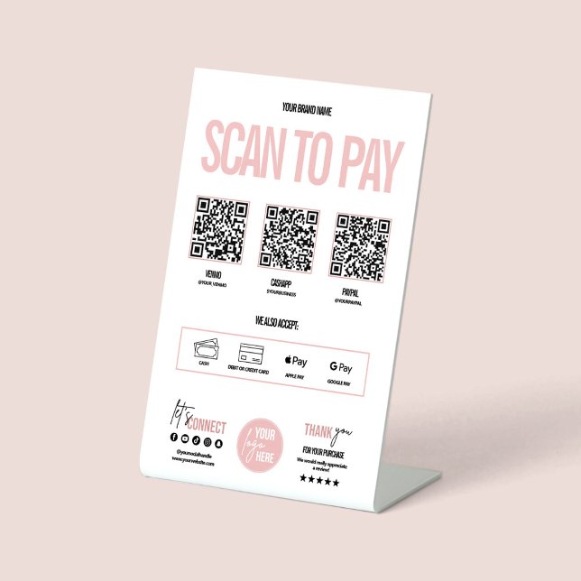 QR Code Scan to Pay Payment Venmo Paypal Pedestal Sign (scan to pay QR code pedestal sign, payment sign)