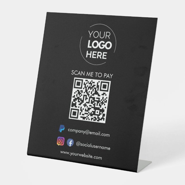 QR Code Scan to Pay | Paypal Payment Black Pedestal Sign (Front)