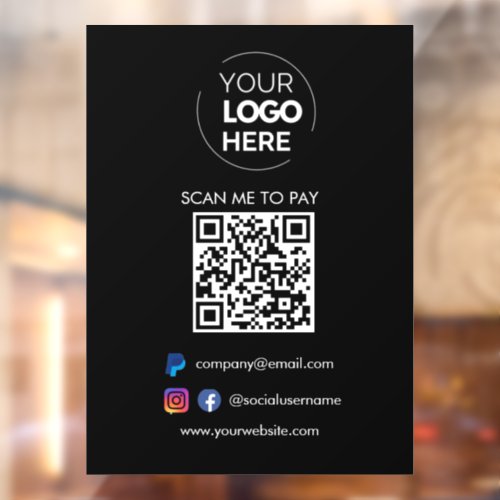 QR Code Scan to Pay  Paypal Payment Black Window Cling